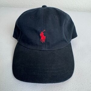 Polo Ralph Lauren Strapback Hat Black Leather Strap Pony Logo Cap Embroidered